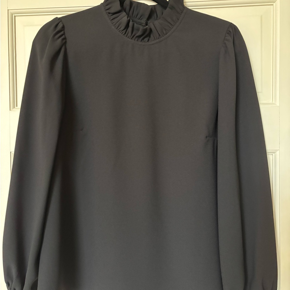 J. Crew Black Ruffle-Neck crepe Long-Sleeve Blouse